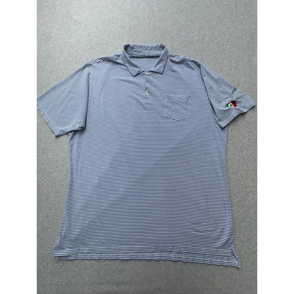 B Draddy Polo Shirt Mens 2XL Blue‎ Stripe Pima Cotton Blend Stretch Golf Preppy